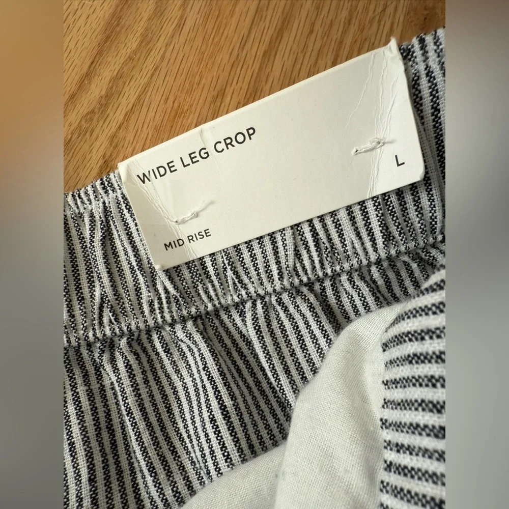NEW Loft Linen Wide Leg Crop Striped Pull On Elastic Waist Pants Size Large - Picture 3 of 14